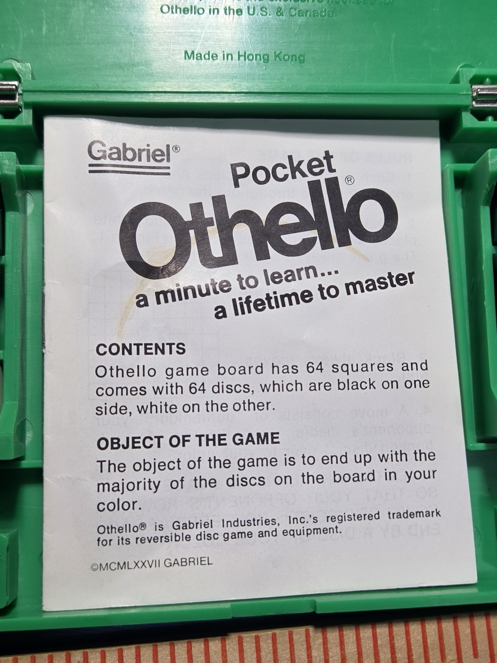 Pocket Othello Game Storage Case Gabriel Vintage 1977 - Green